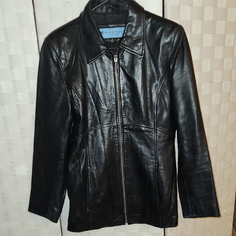 Kenneth Cole Reaction Classic Black 100% Leather Jacket Sz S